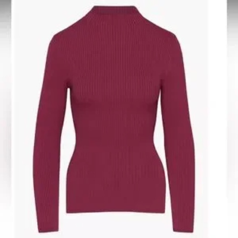 Aritzia Babaton Sculpt Knit Tie-back Longsleeve - Berry Ribbed Mockneck Sweater